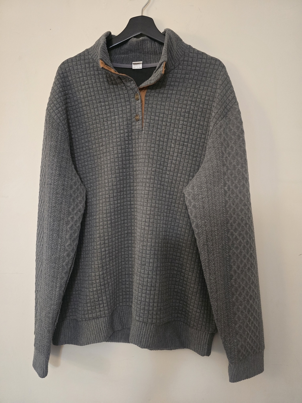 Men's Gray Quarter Button Knit Sweater With Patched Elbows Mens Outerwear